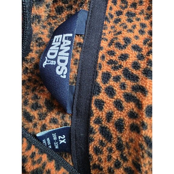 Lands End Womens Soft 2X Leopard Print Fleece Pullover Quarter-Zip Top - Picture 5 of 7